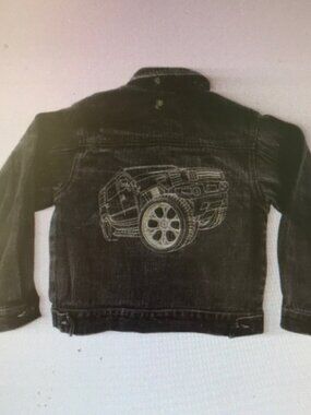 Kids Black Denim Jacket with Car Embroidery